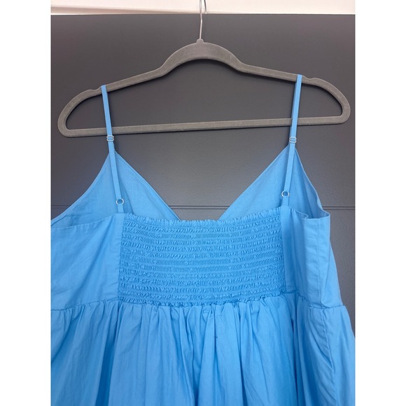 Quince Blue Cotton‎ Smocked Waist Midi Dress Women's Size L - Picture 6 of 7